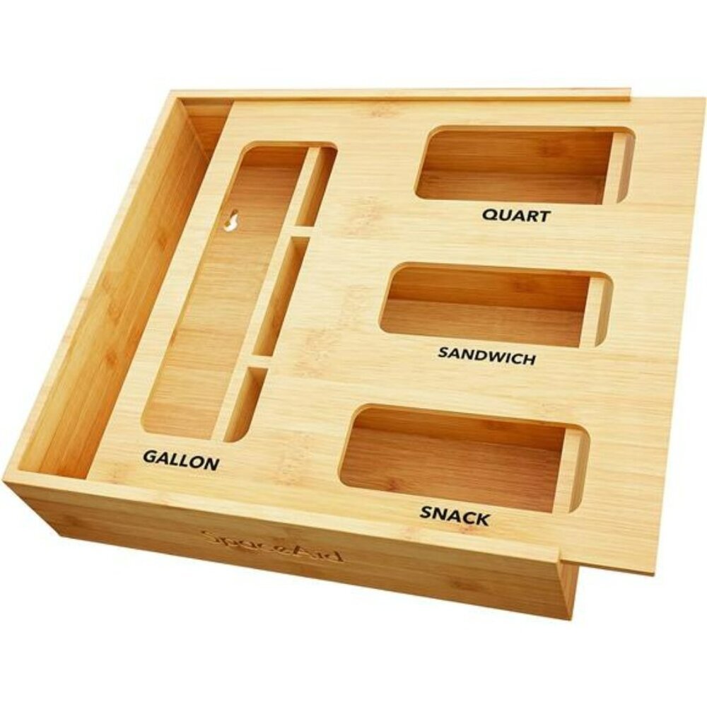 Bamboo Food Storage Bag Organizer for Drawer Gallon Quart Sandwich Snack